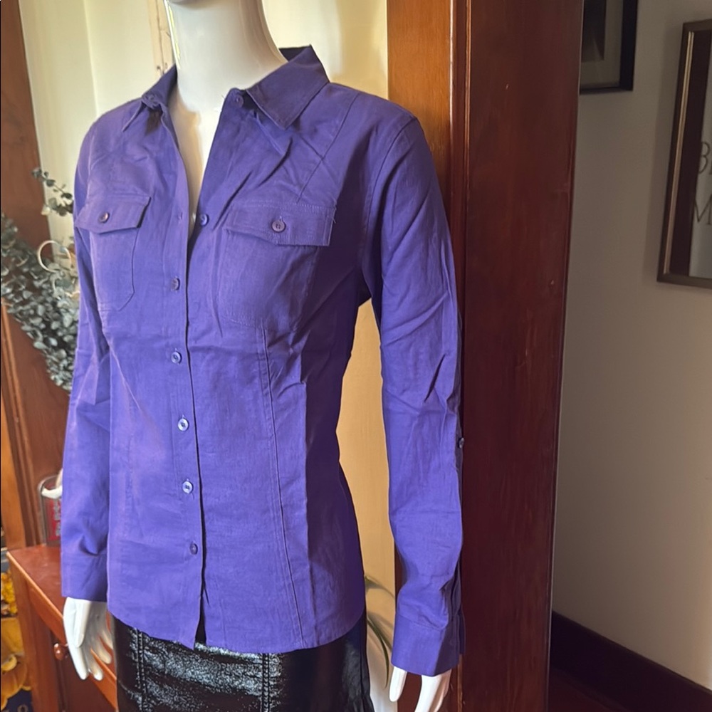 NWT northern reflections size small Purple Button-Up Shirt Linen/ cotton blend